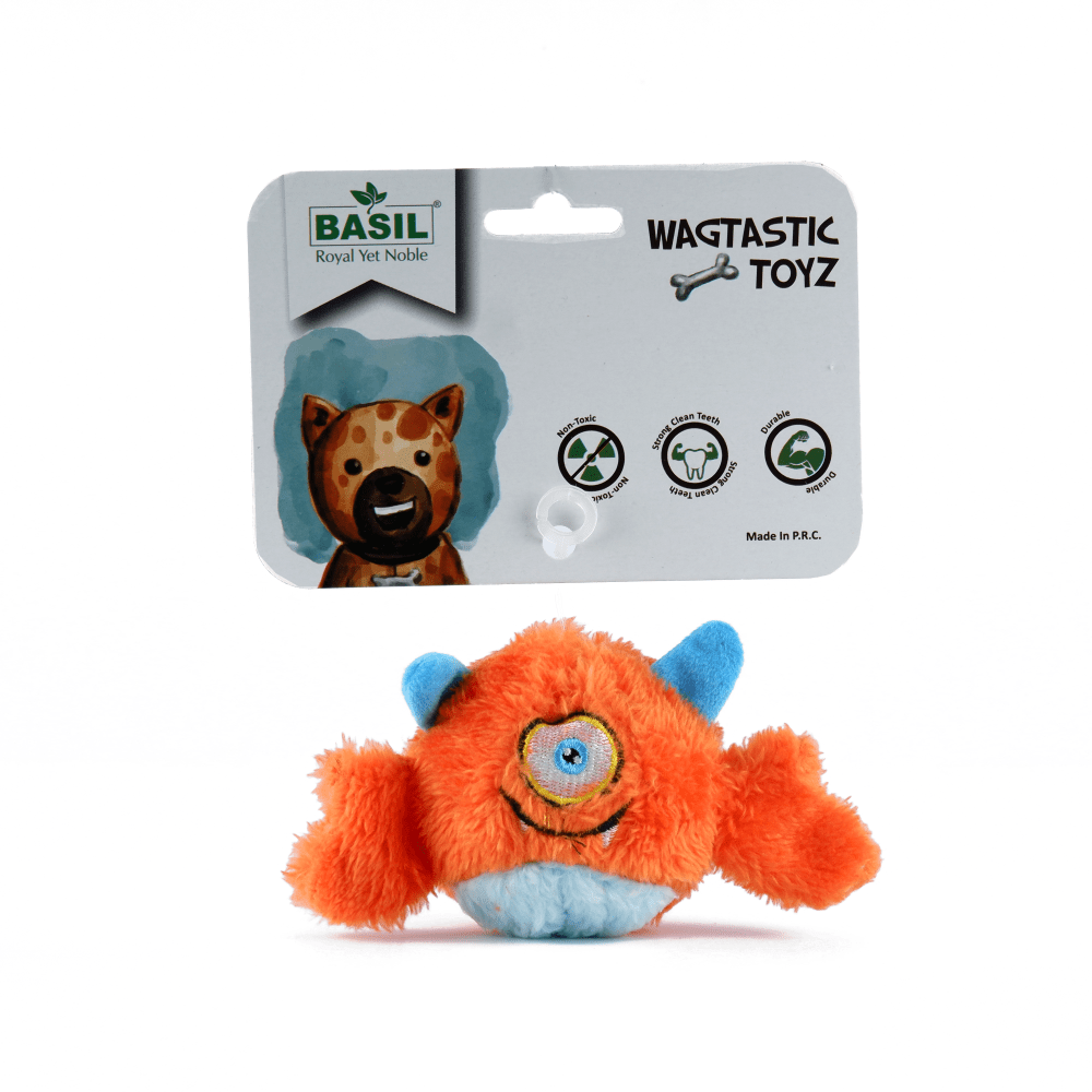 Basil Plush Monster Ball Toy with Squeaky Ball Inside for Dogs and Cats | For Medium Chewers (Orange) image 2