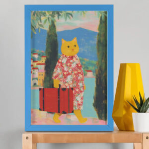 EverythingBoho Cat The Traveller Framed Poster (Royal Blue)