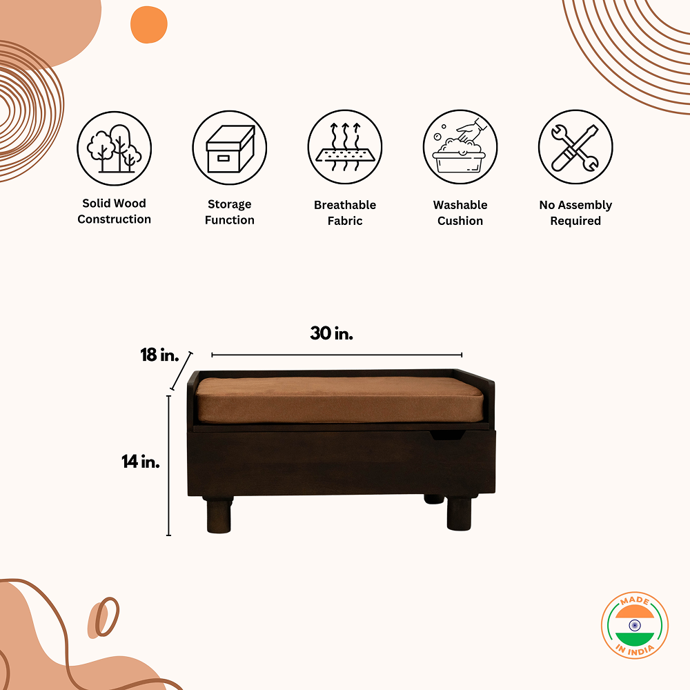 FurryLiving Hibachi Bed with Storage for Dogs (Dark Brown/Brown Cushion) image 3