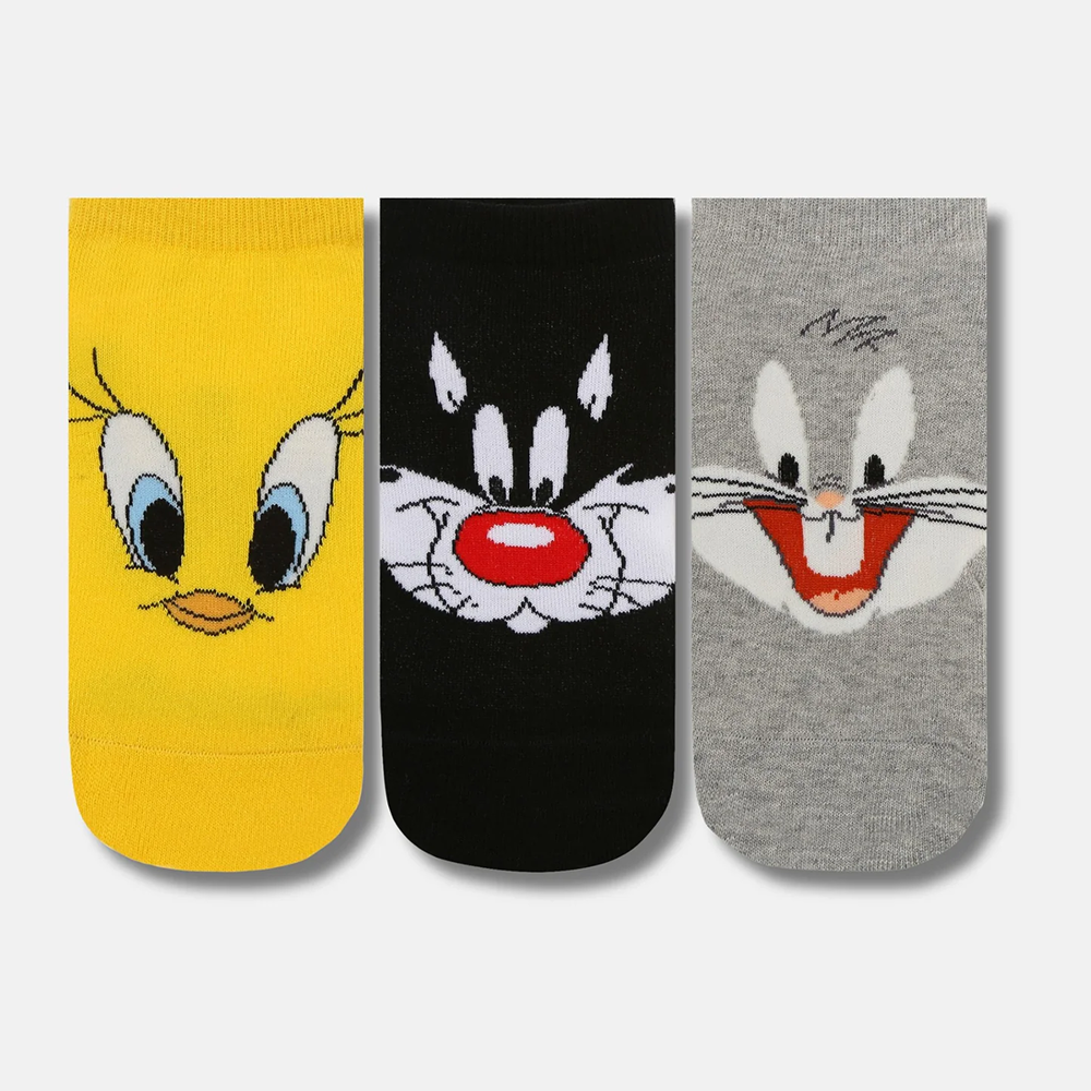 SocksXpress Looney Tunes Cartoon Lowcut Socks for Women (Pack of 3)