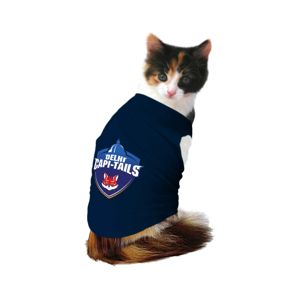 Ruse IPL "Delhi Capi Tails" Printed Tank Jersey for Cats (Navy Blue) | Indian Pet League