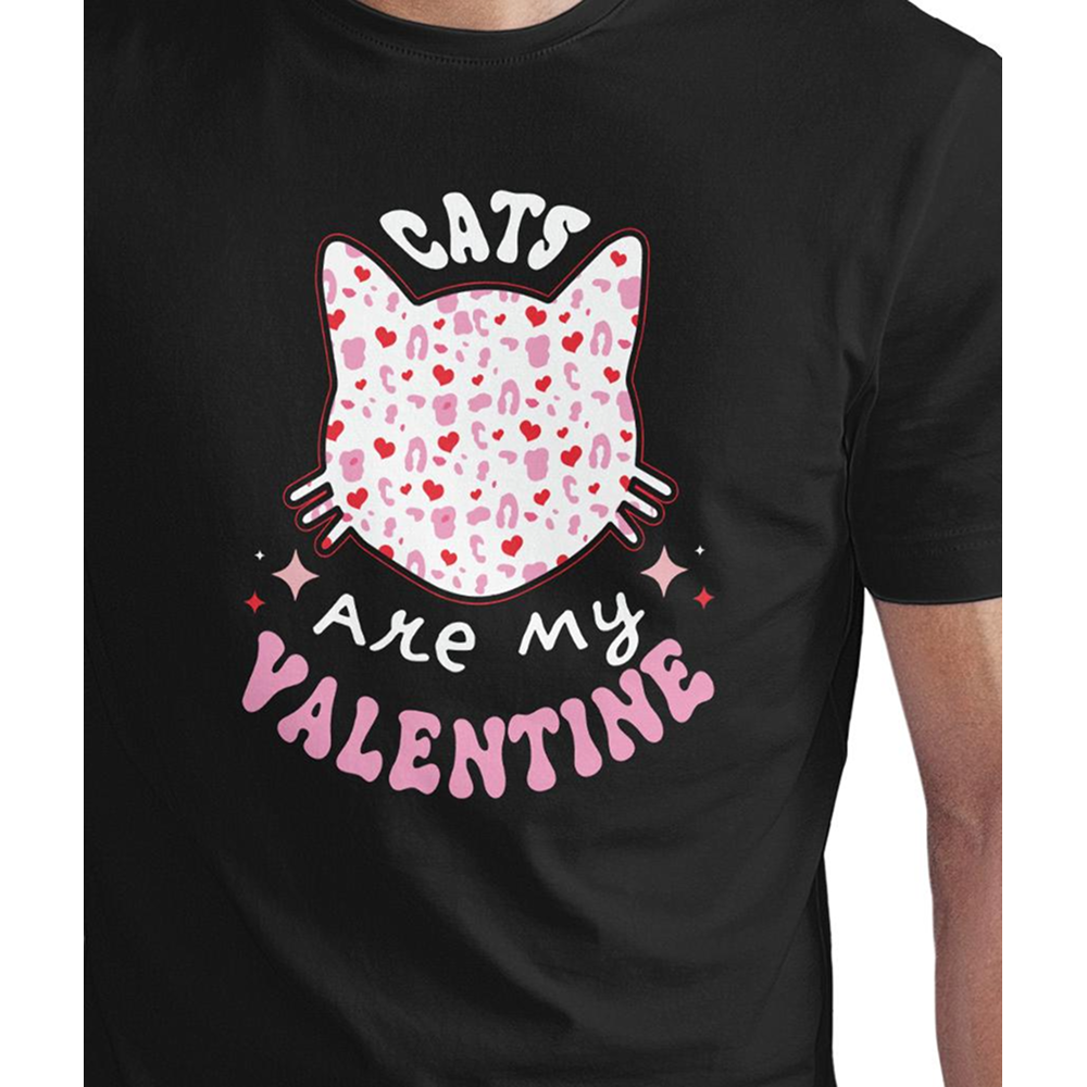 Seek Buy Love Cats Are My Valentine Unisex Tee (Black) image 4