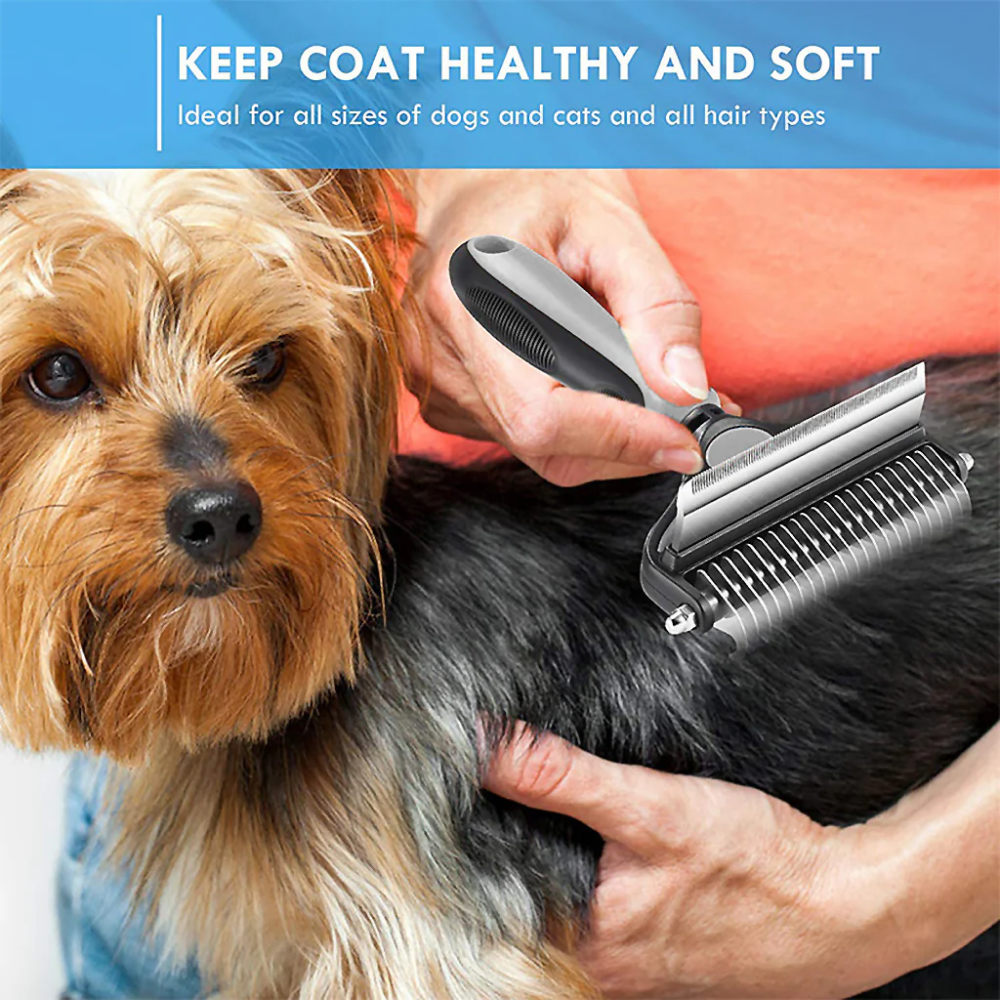 QPets 2 in 1 Deshedding and Dematting Tool for Dogs (Grey) image 5