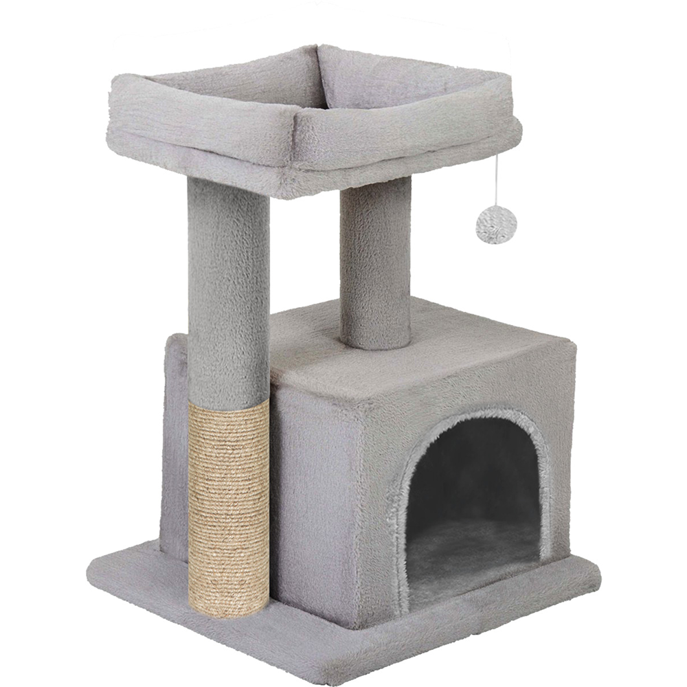 Furrlovers Plush Condo Cat Tree with Top Perch, Hanging Ball & Scratching Post (Grey)