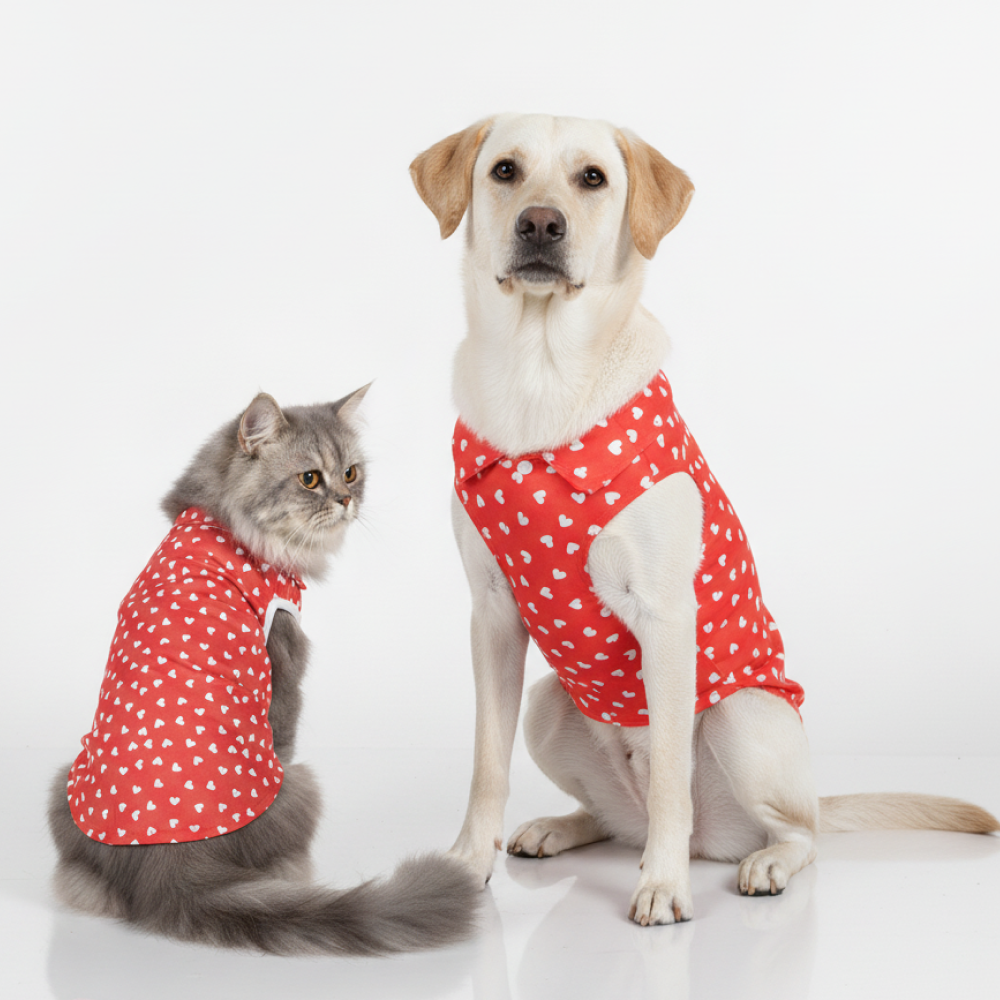 Skatrs All Hearts Printed Shirt for Dogs and Cats (Red)
