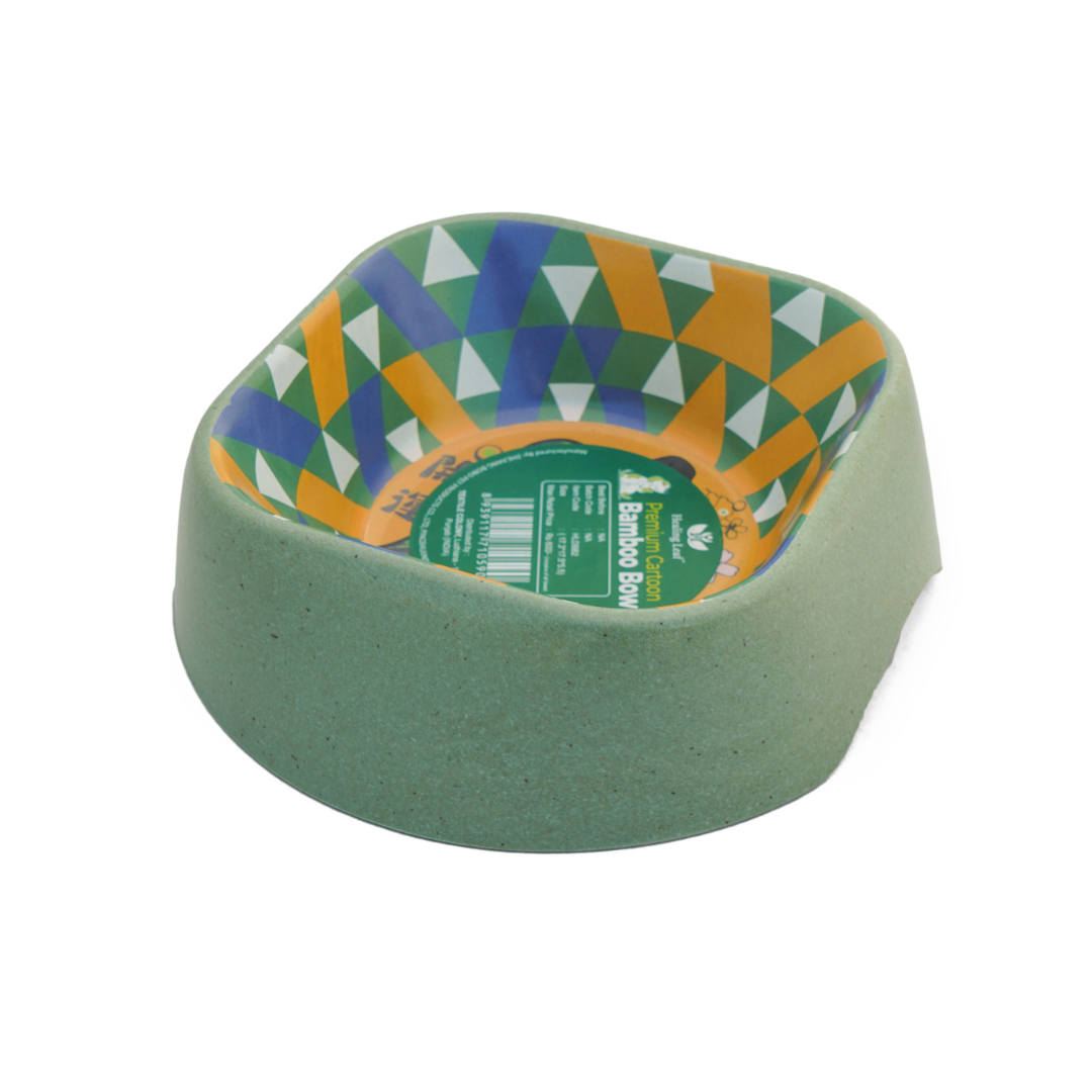 Healing Leaf Eco Friendly Cartoon Bamboo Bowl for Dogs and Cats (Green) image 1