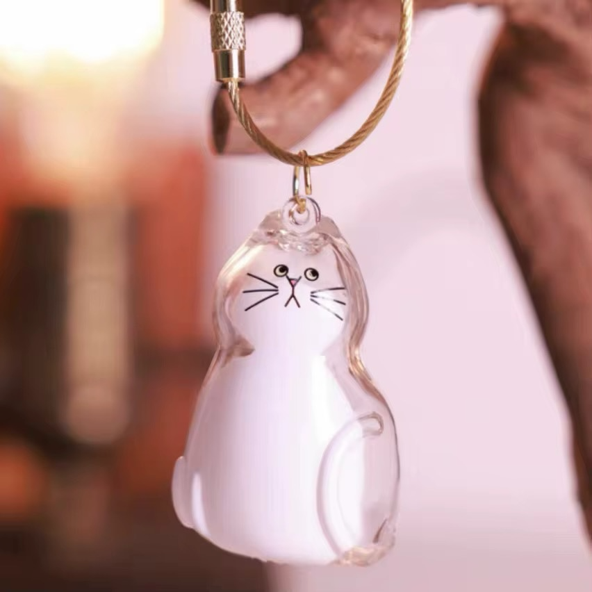 Talking Dog Club Sitting Cat Hair Keepsake Capsule Key Chain
