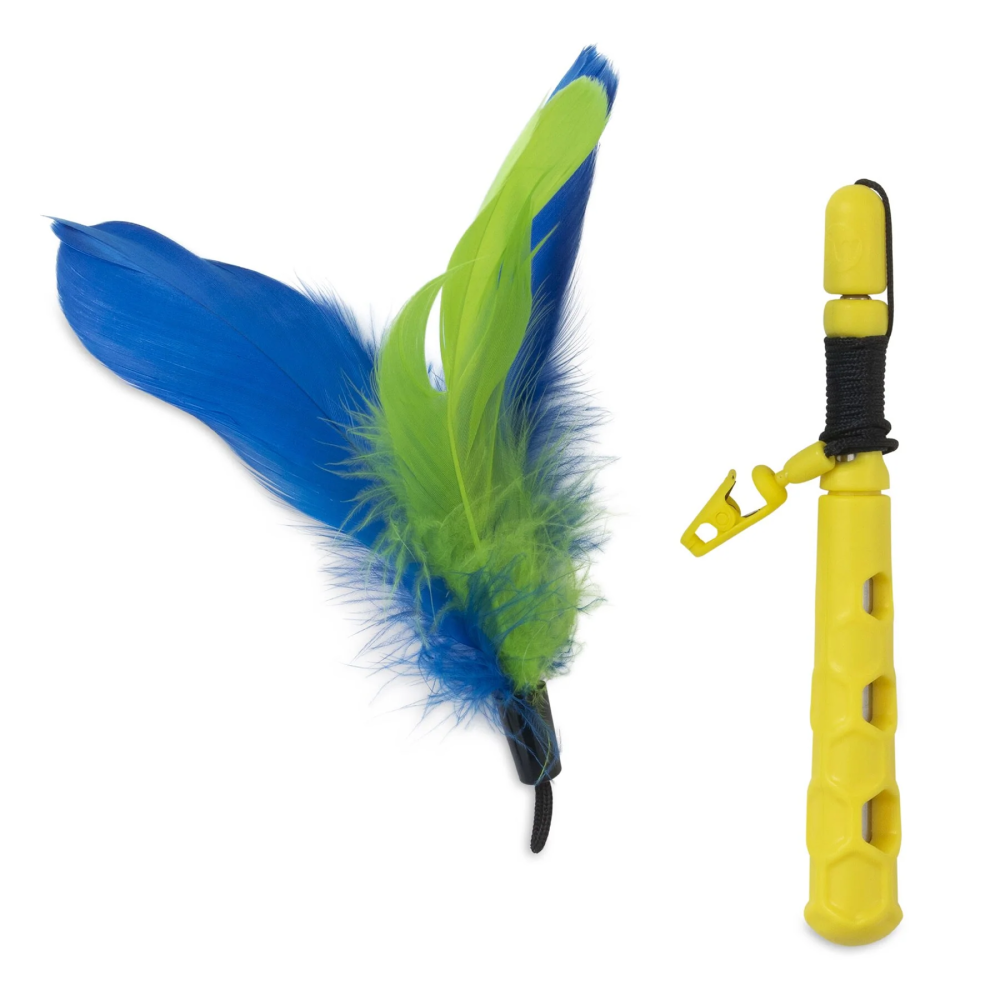 JW Flutter Ee Feathers Telescopic Wand Toy for Cats (Yellow) image 4