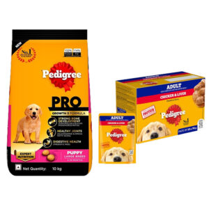Pedigree PRO Large Breed Puppy Dry Food, Pedigree Chicken Liver Gravy Adult Dog Wet Food Combo