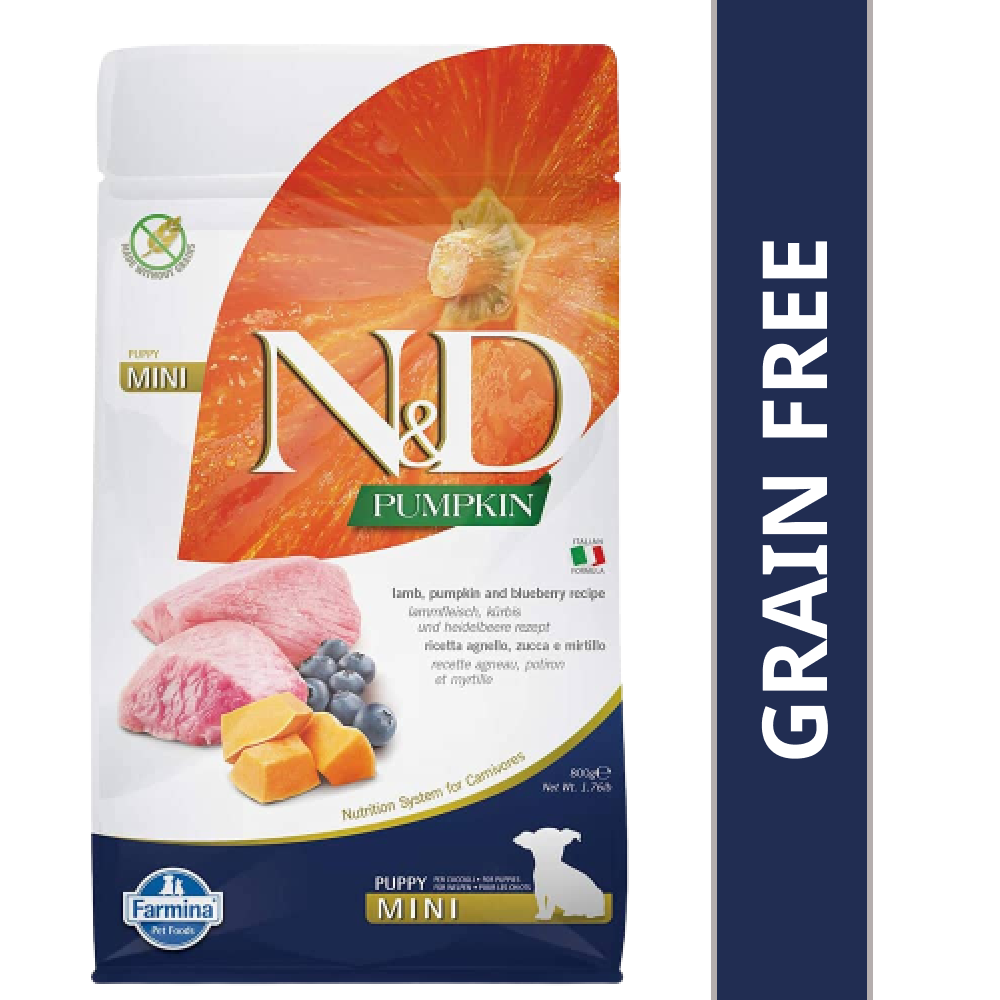 Farmina N&D Pumpkin Lamb & Blueberry Grain Free Puppy Mini Dog Dry Food (800g) Special Offer