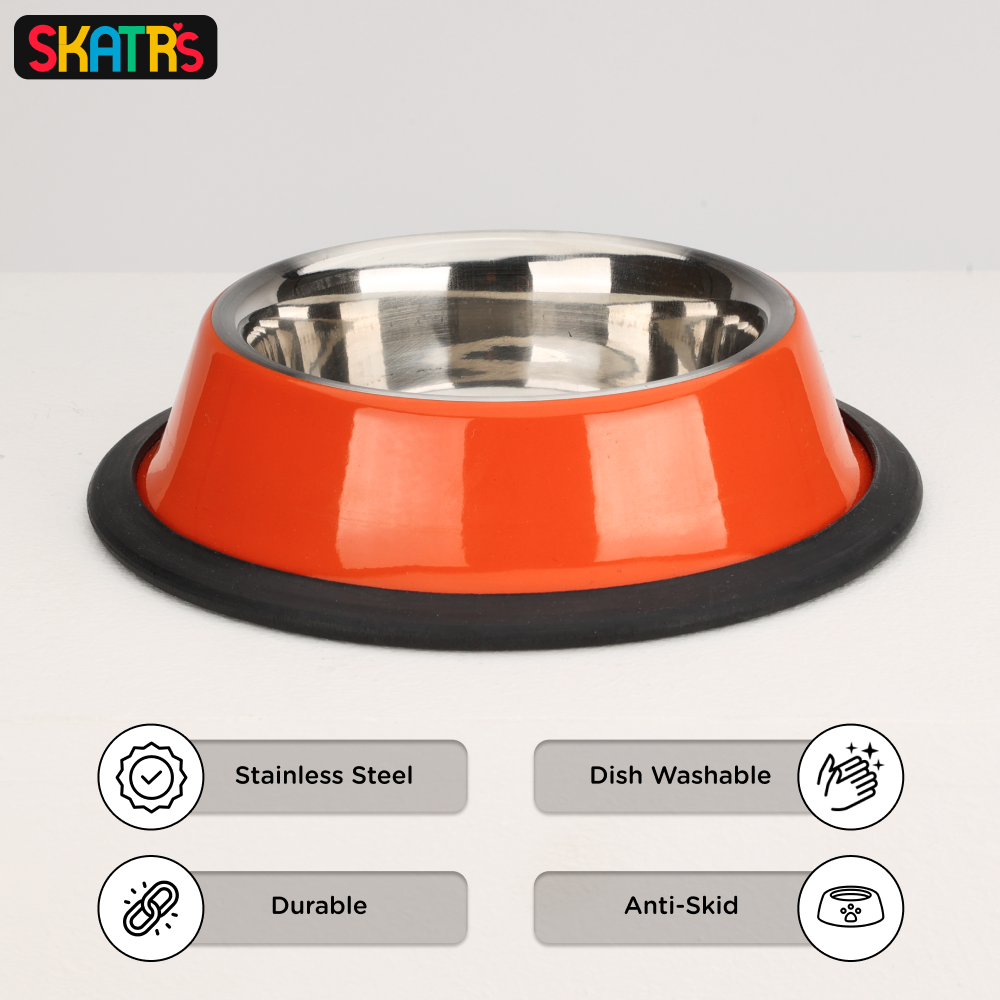 Skatrs Anti Skid Glossy Bowl for Dogs and Cats (Orange) image 3