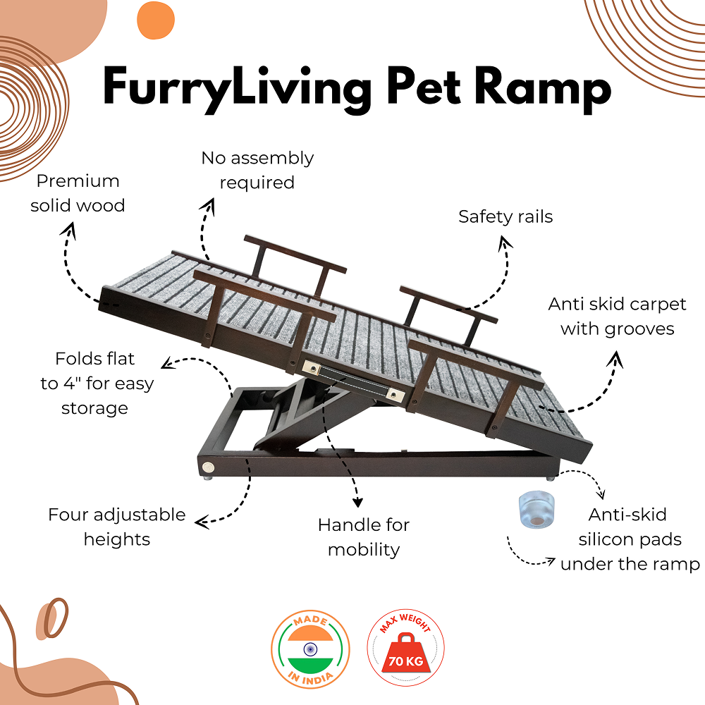 FurryLiving Wooden Ramp with Safety Rails for Dogs and Cats (Dark Brown) image 3
