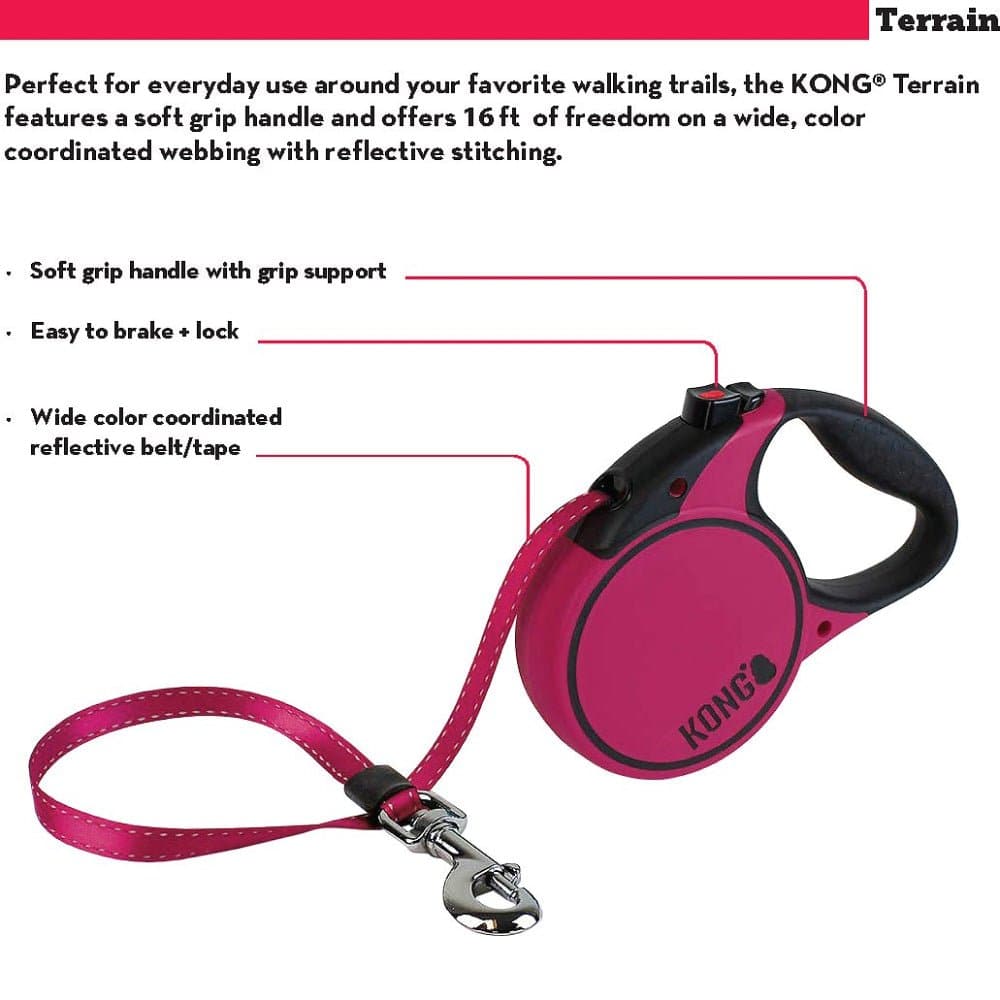Kong Terrain Retractable Leash for Dogs and Cats (Fuchsia) image 7