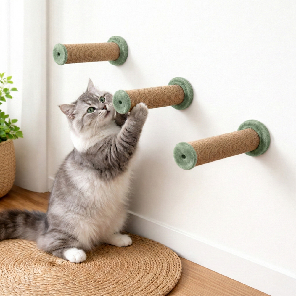 Furrlovers Wall Mounted Scratching Pole with Natural Jute for Cats (Green)