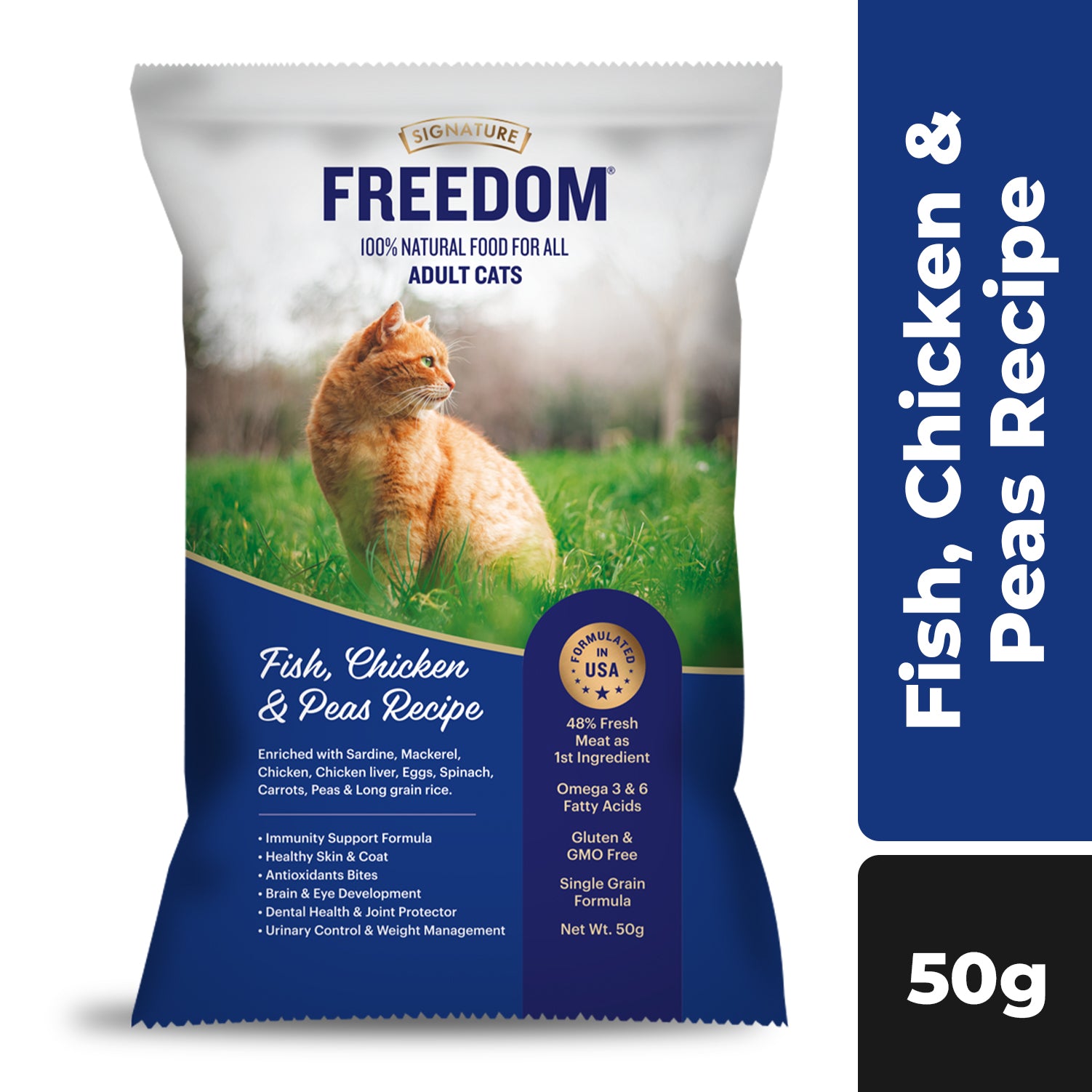 Signature Freedom Fish, Chicken and Peas Recipe Adult Cat Dry Food (50g) image 4