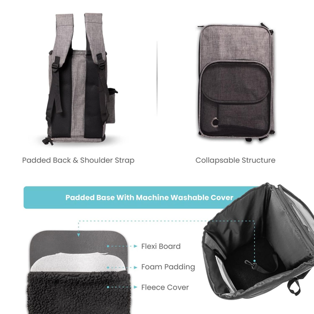 Barkbutler x Fofos Backpack Carrier for Small Dogs and Cats (Grey) image 4