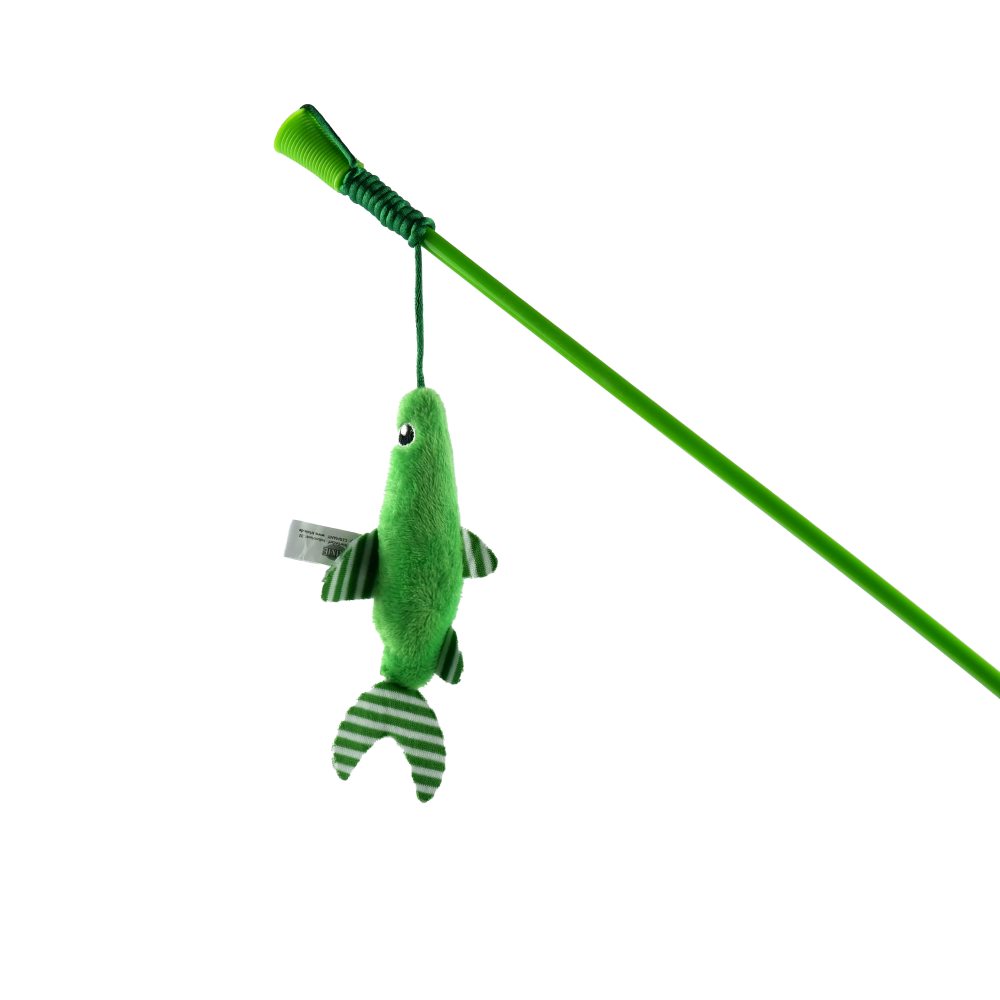 Trixie Cat Teaser With Plush Fish & Catnip Toy for Cats (Green) image 1