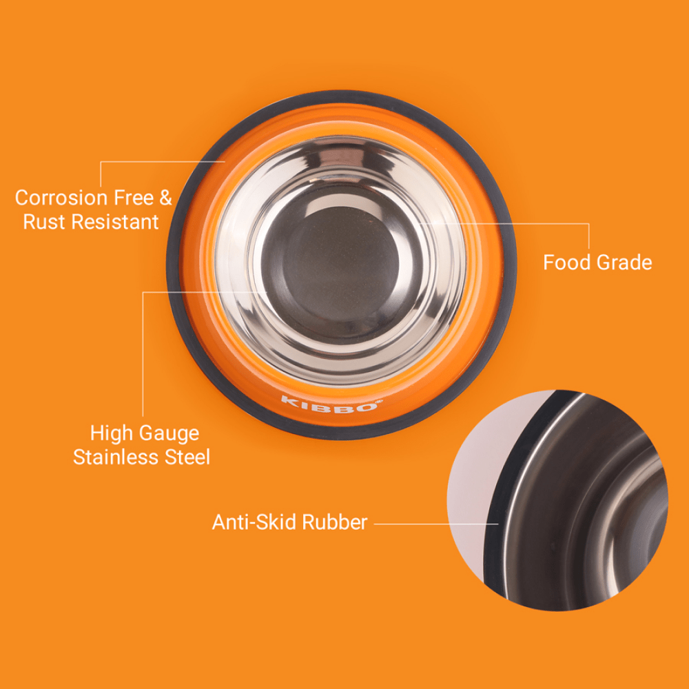Kibbo Anti Skid Stainless Steel Bowl for Dogs and Cats (Orange) image 2