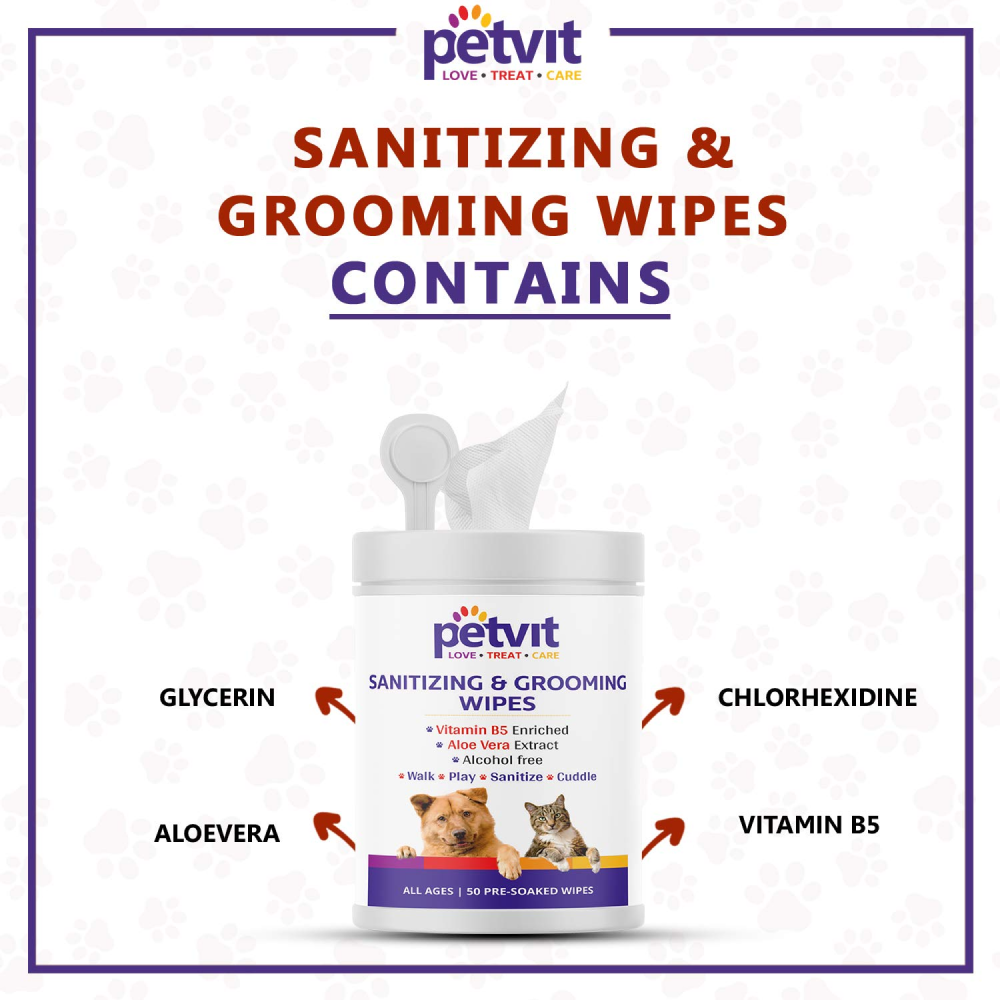 Petvit Sanitizing & Grooming Wipes for Dogs and Cats (Pack of 2) image 5