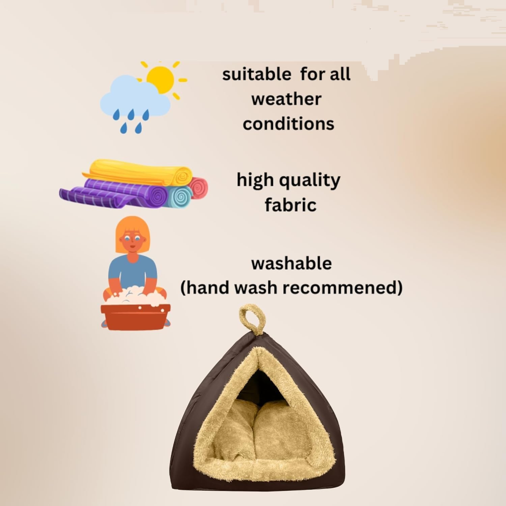 Fluffy's Washable Hut Bed for Dogs and Cats (Brown) image 3