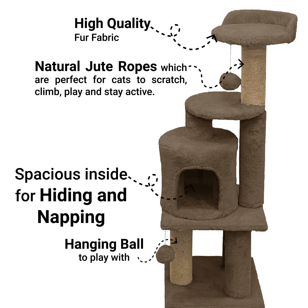 Furrlovers 3 Floor Soft Fur Scratching Post & Cat Tree with Natural Sisal Rope image 2