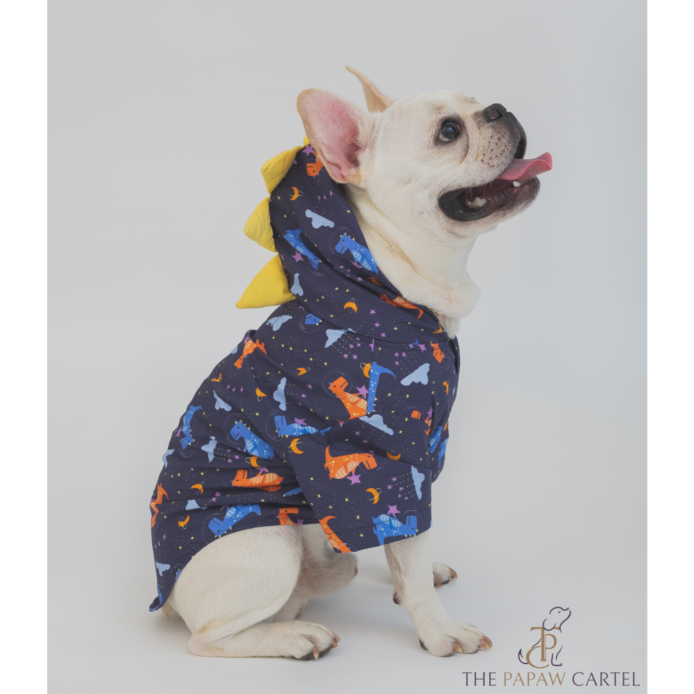 The Papaw Cartel Space Dino With Spike Hoodie Shirt for Dogs (Blue)