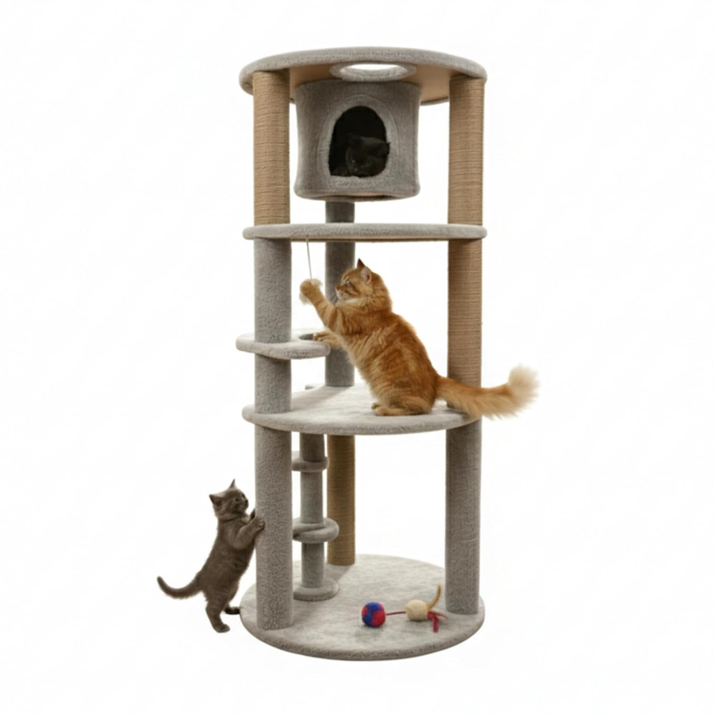 Furrlovers Multi Level Cat Tree with Condo & Jute Scratching Posts (Grey)