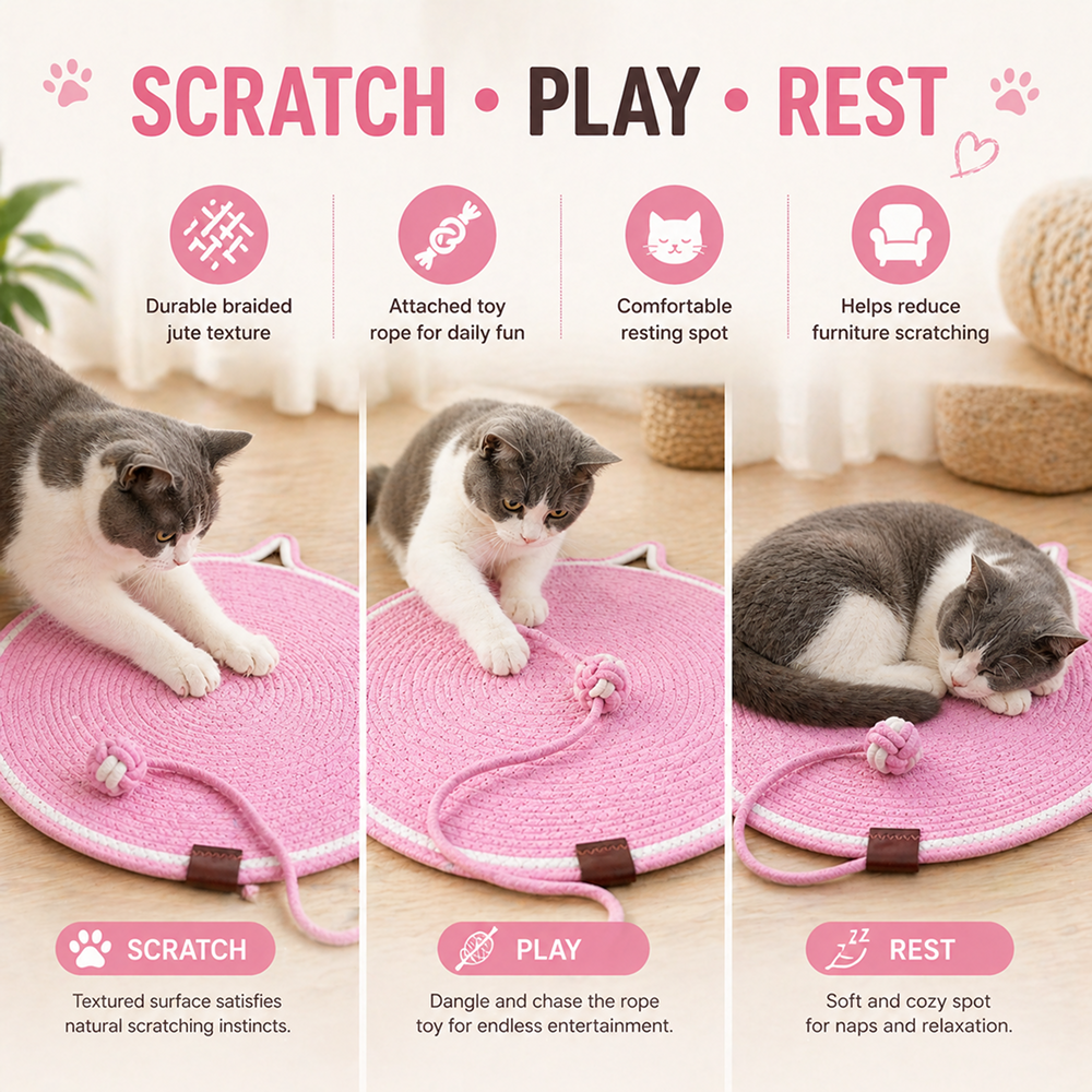 Talking Dog Club Rope Scratching Mat for Cats (Pink) image 2