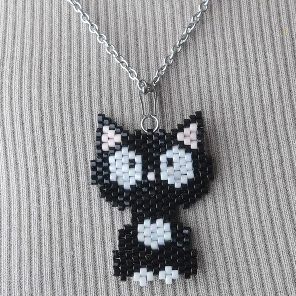 Jenni & Janki Cat Handcrafted Miyuki Delica Beaded Necklace (Black) image 2