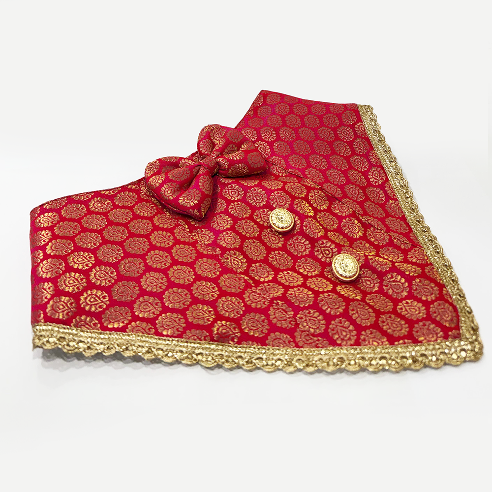 PawsIndia Traditional Royal Brocade Tuxedo for Dogs and Cats (Red)