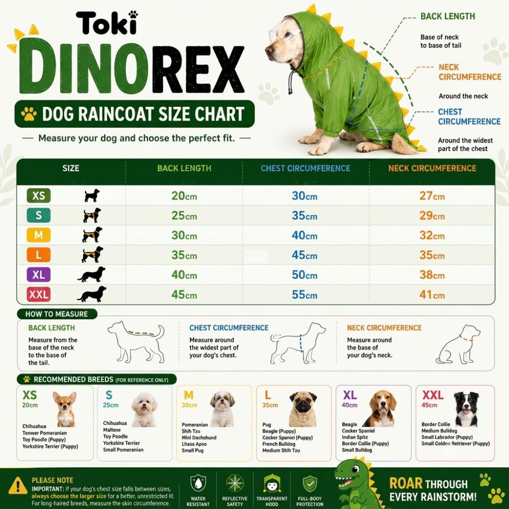 Toki DinoRex "Roar Through Every Rainstorm" Waterproof Raincoat for Dogs (Green) image 7