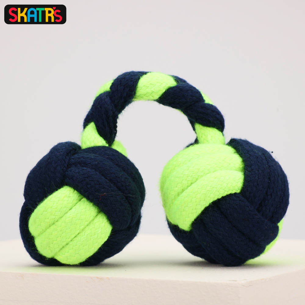 Skatrs Dumbbell Shaped Rope Chew Toy for Dogs and Cats (Neon Green/Dark Blue) image 4