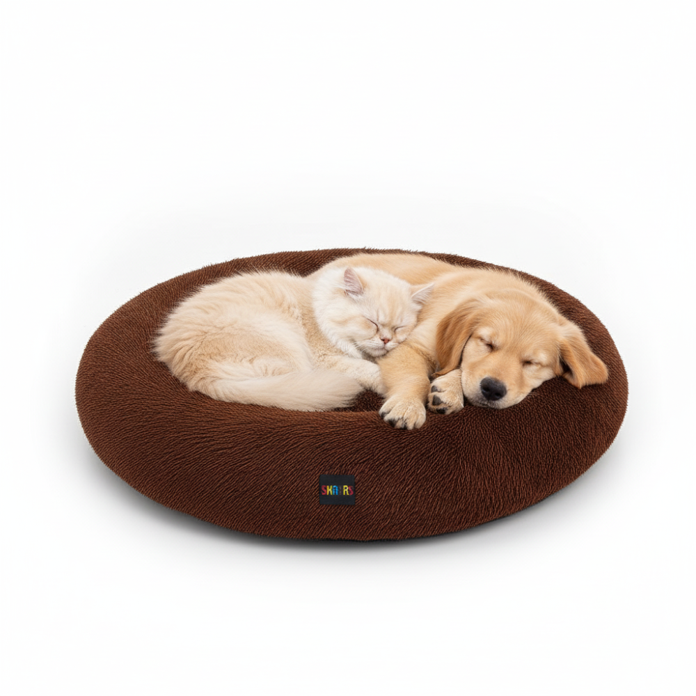 Skatrs Round Donut Bed for Cats and Small and Medium Dogs (Brown)