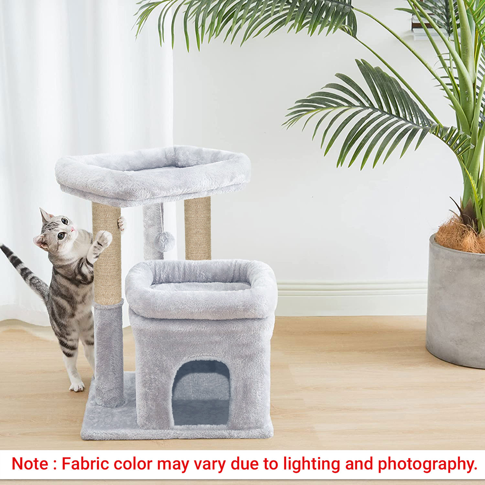 Furrlovers Plush Cat Tree with Scratching Post, Bed & Toy (Grey) image 4