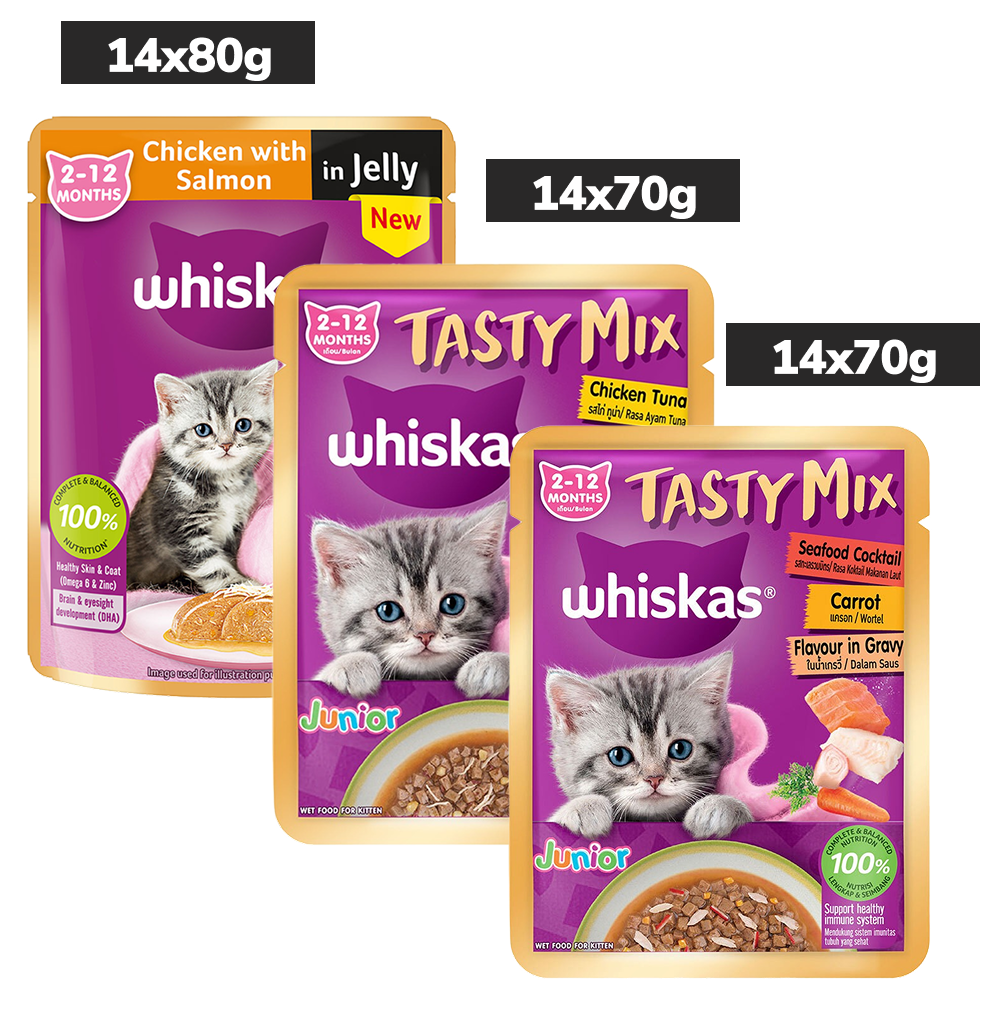Whiskas Kitten Tasty Mix Wet Food Combo |Chicken, Tuna, Seafood & Salmon image 1