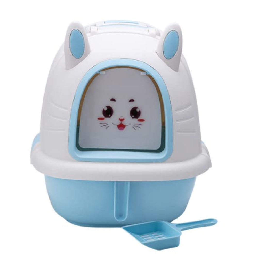 PetGains Fully Enclosed Litter Box Deodorant Anti Stink Toilet for Cats (Blue/White) image 2