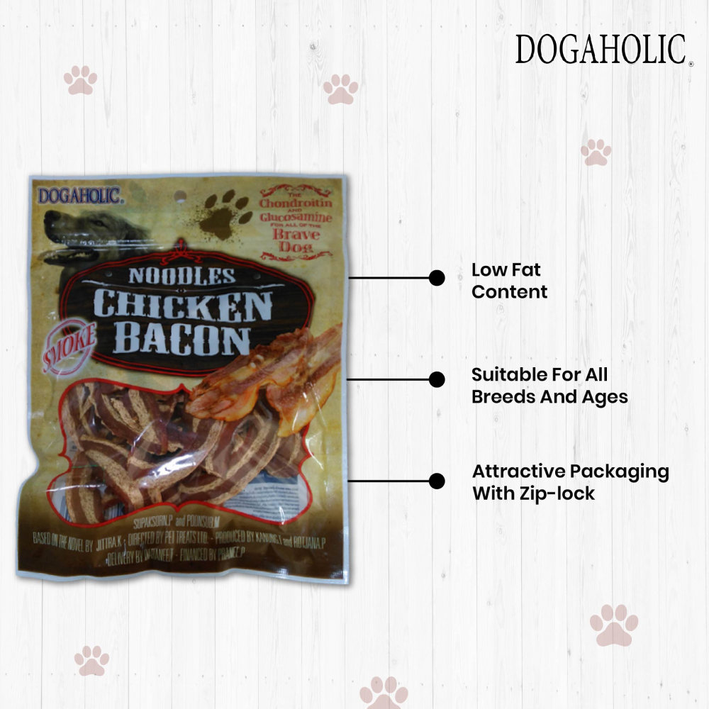 Dogaholic Noodles Smoked Chicken Bacon Strips Dog Treats image 4