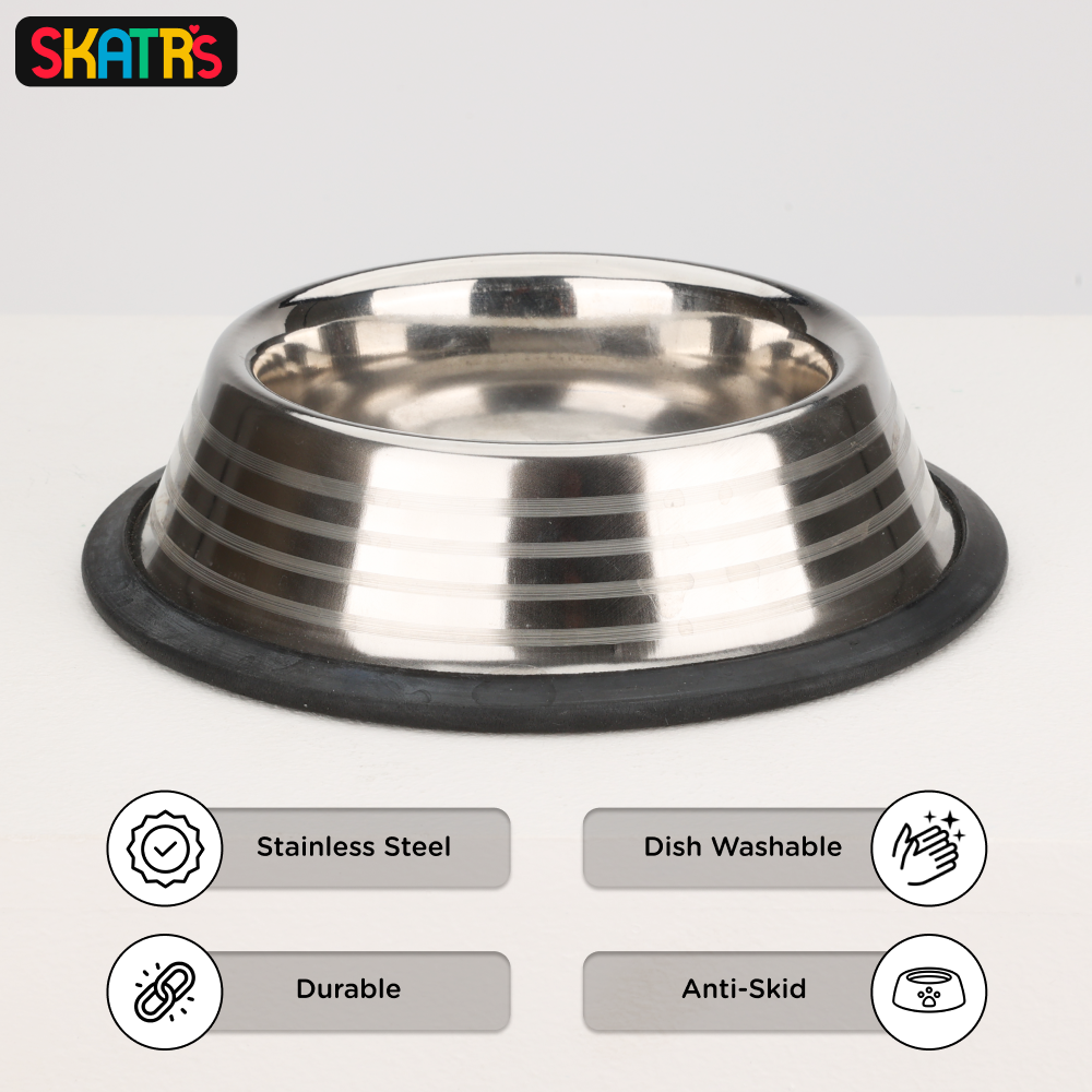 Skatrs Anti Skid Stainless Steel Striped Bowl for Dogs and Cats image 3