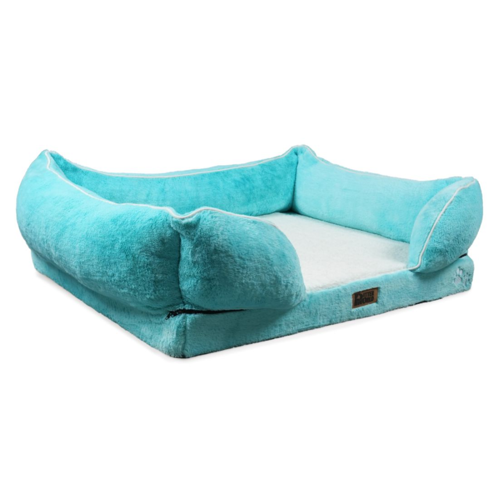 Petter World Ultra Luxury Micro Fur Orthopedic Sofa Bed with Sherpa Fur Cushion for Dogs and Cats (Turquoise) image 3