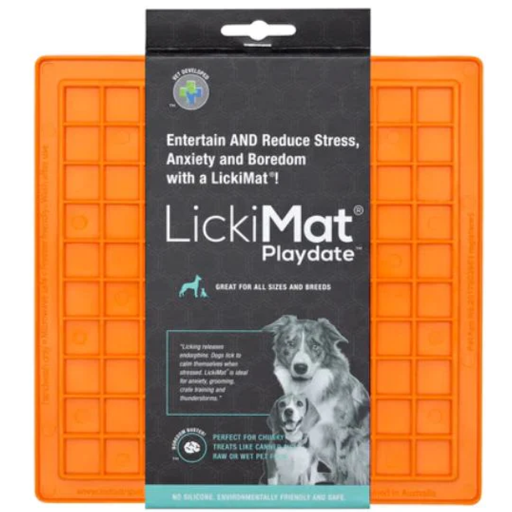 LickiMat Classic Playdate Slow Feeder for Cats and Dogs (Orange) image 2