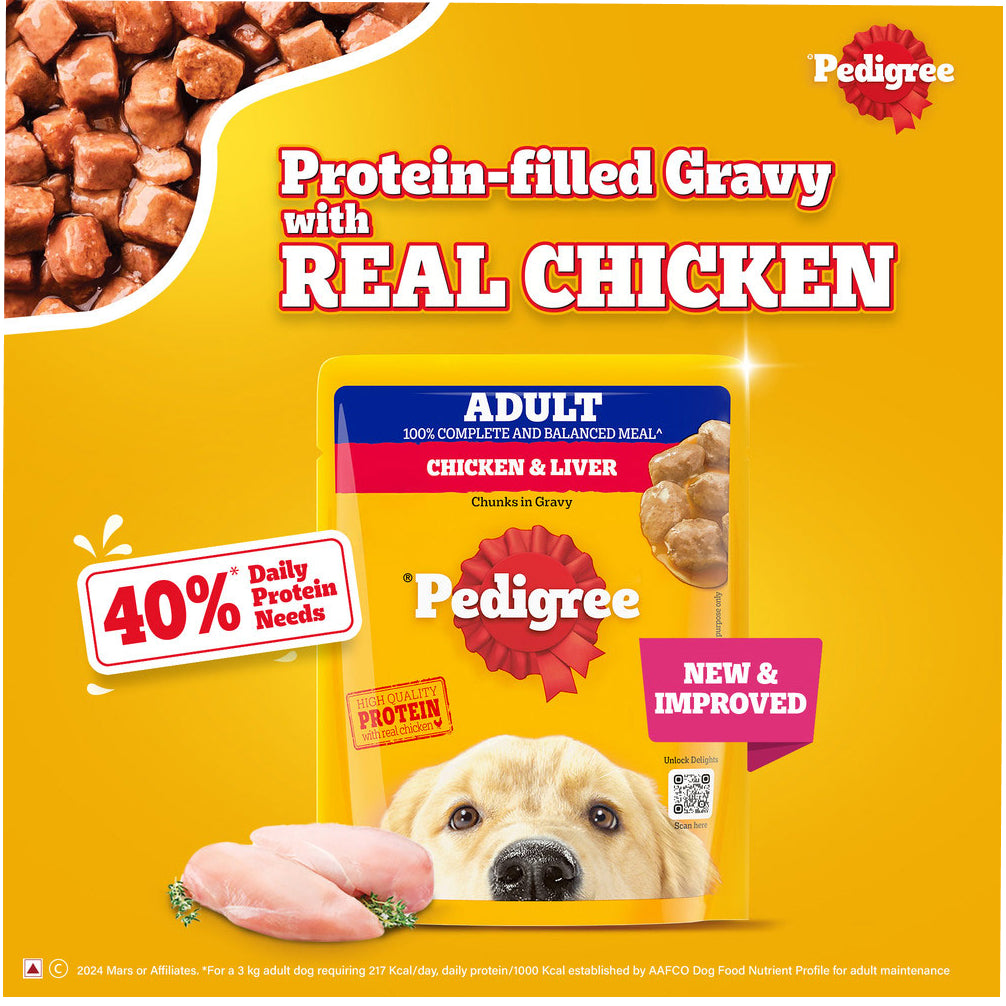 Pedigree Chicken and Liver Chunks in Gravy Adult Dog Wet Food (70g) image 10
