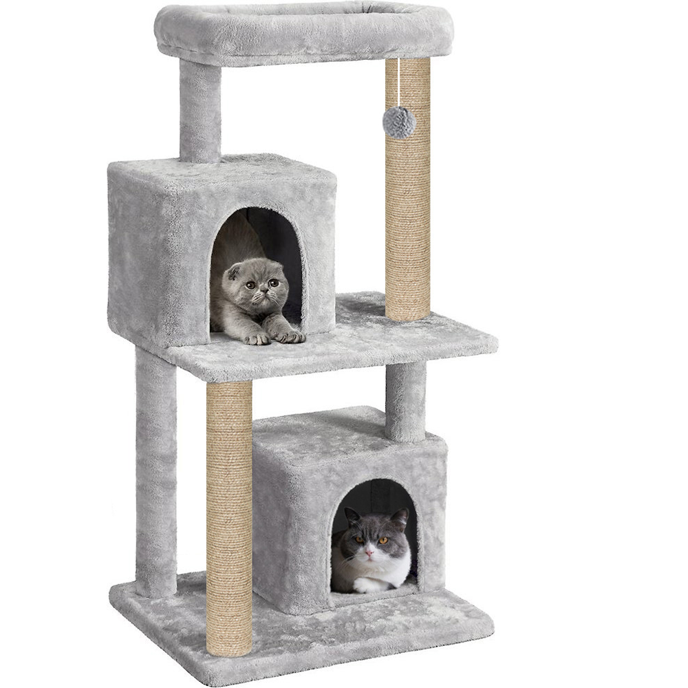 Furrlovers Multi Level Plush Cat Tree with Jute Scratching Posts & 2 Condos (Grey)