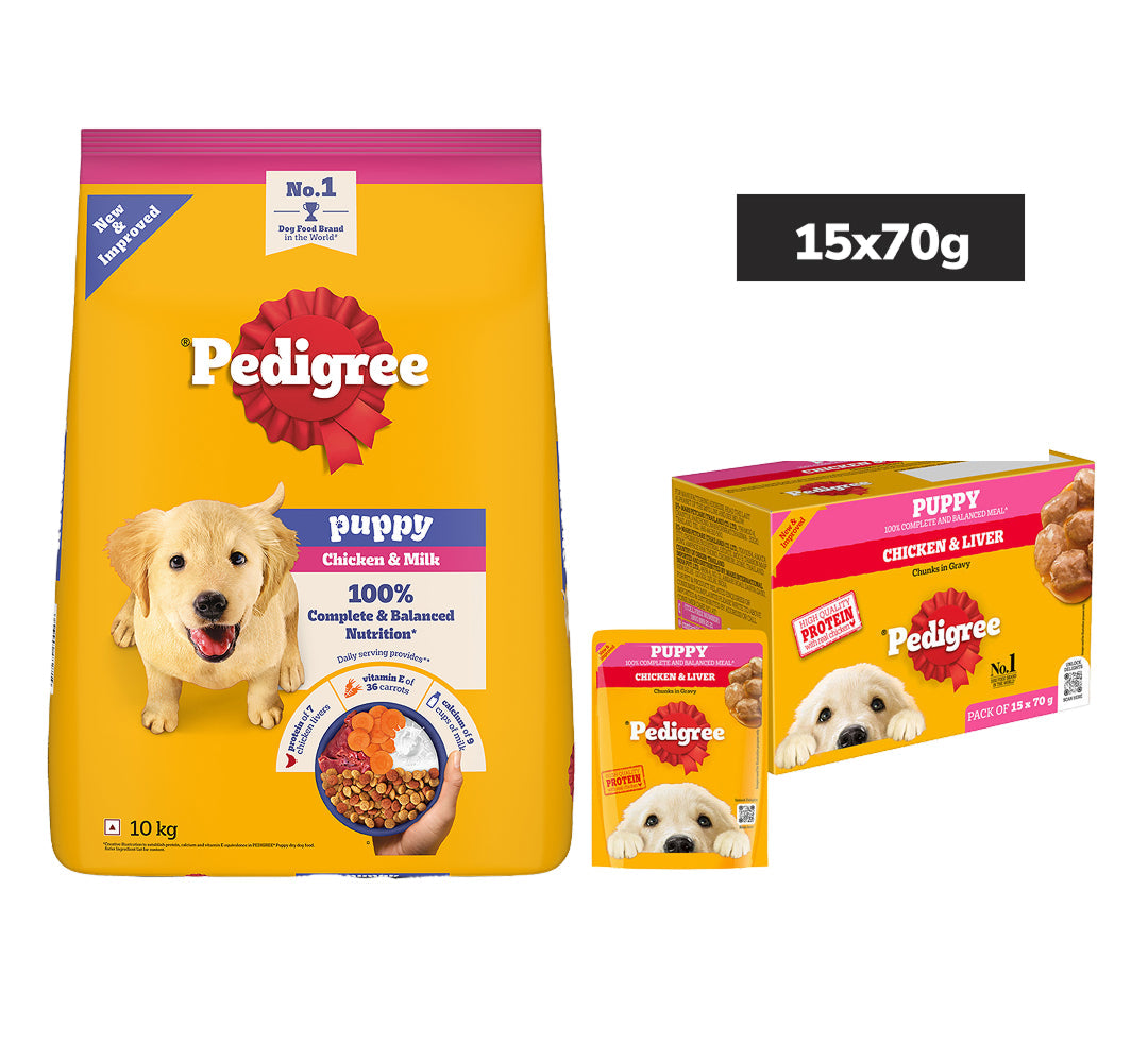 Pedigree Puppy Dog Food Combo |Chicken & Milk Dry & Chicken & Liver Wet image 1