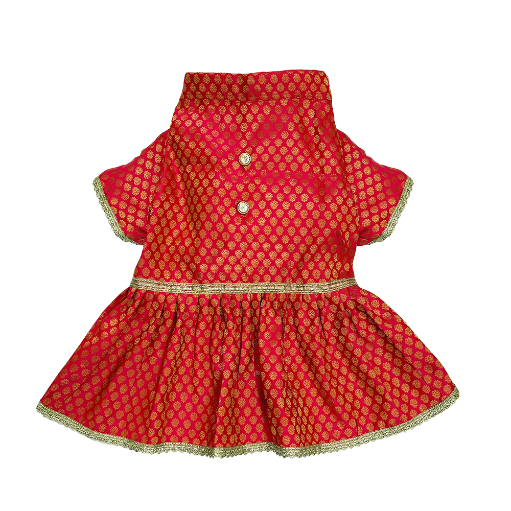 Pawsindia Traditional Royal Brocade Dress for Dogs (Red) image 2