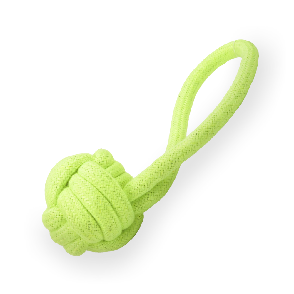 Skatrs Hand Made Knotted Ball with Handle Rope Chew Toy for Cats and Dogs (Neon Green)