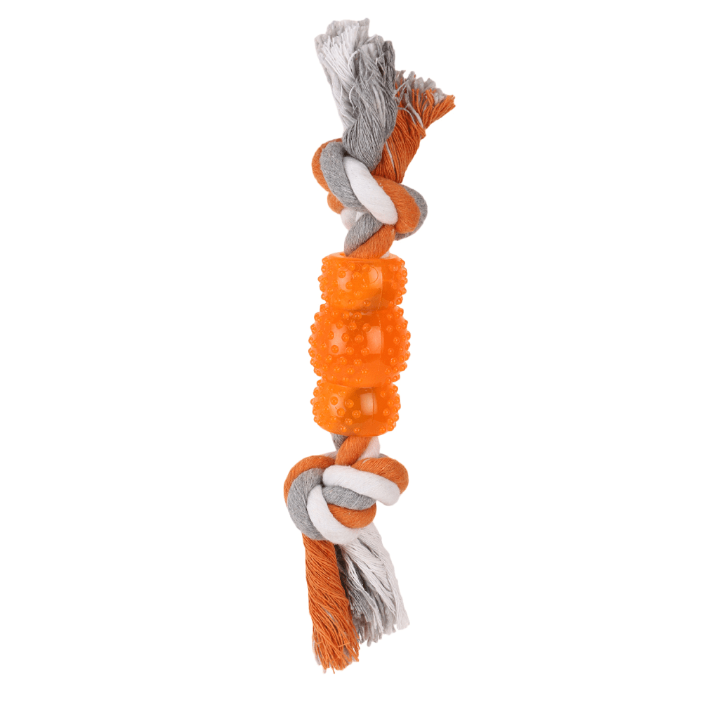 Basil Cotton Rope Rubber Chew Toy with Hard TPR Centre for Dogs (Orange) image 3
