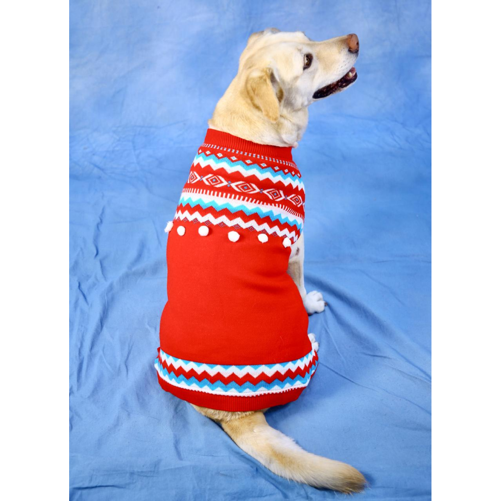 Dogobow Aztec Knit Sweater for Dogs and Cats (Red) (Get a Bow Free) image 5