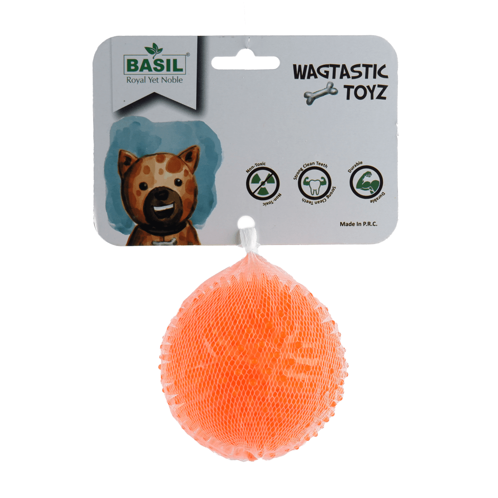 Basil Squeaky Rubber Ball Toy for Dogs (Orange) | For Medium Chewers (Orange) image 2