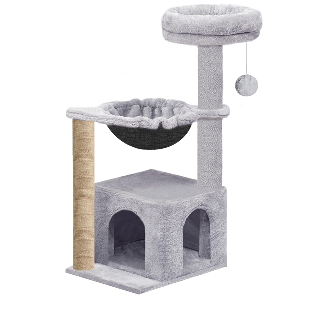 Furrlovers Cat Condo Activity Tree with Jute Scratcher, Hammock & Ball Toy (Grey)