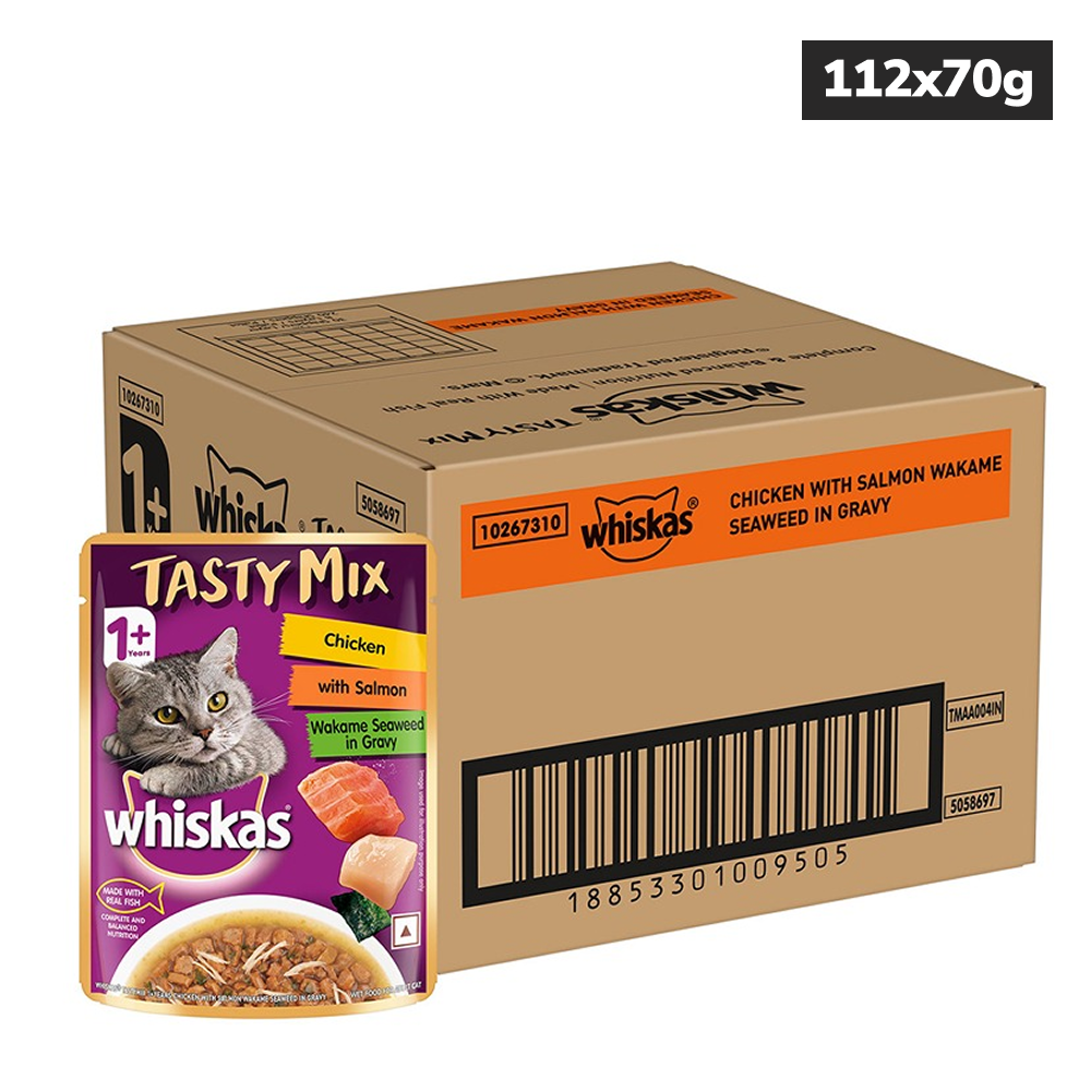 Whiskas Chicken With Salmon Wakame Seaweed in Gravy Tasty Mix Adult Cat Wet Food image 4